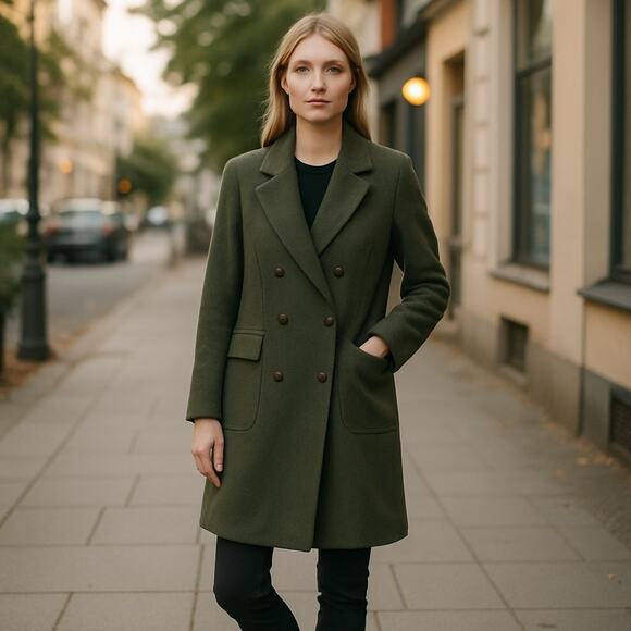 Vintage Ralph Lauren Polo Jeans Woolen Double Breasted Pea Coat Dark Green M - Picture 10 of 10